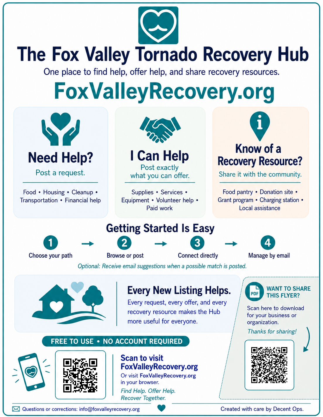 Fox Valley Tornado Recovery Hub printable flyer preview